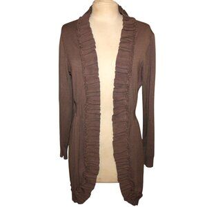 VALERIE STEVENS Ruffle Sweater Sz L Fall Cardigan School Academia Cozy Brown